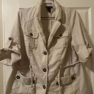 Lane Bryant Blazer Jacket Safari Linen Blend Size 16 Utility Roll Up Sleeves